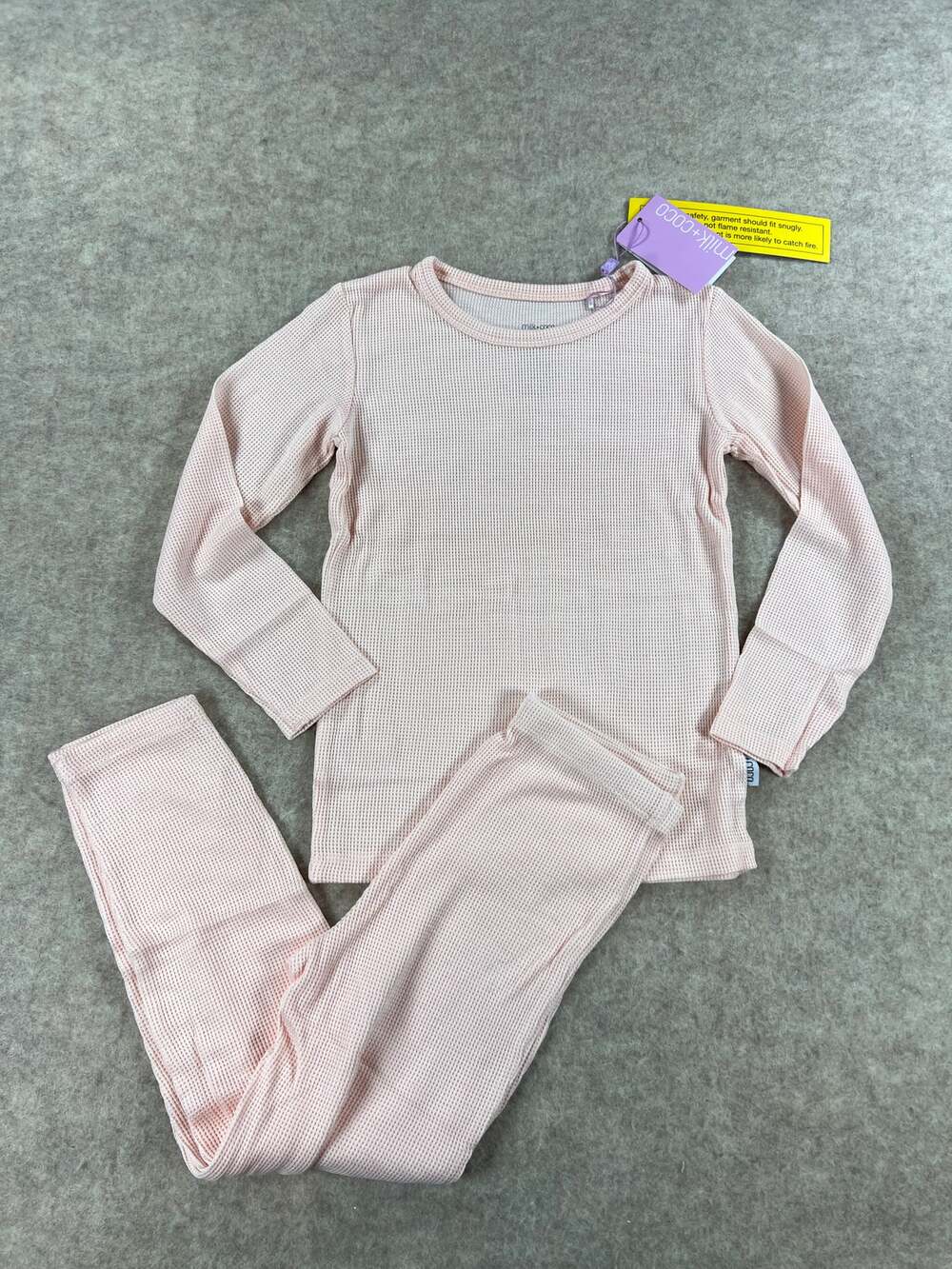 Milk & Coco Pink Waffle Bamboo Pajama Set Girls Size 6y NEW